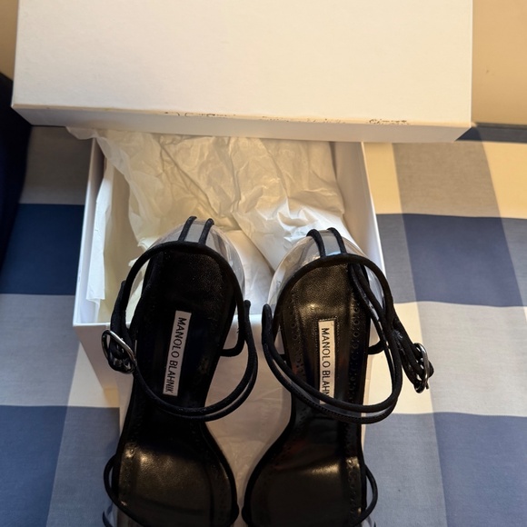 Manolo Blahnik Fersen 105 Suede & Vinyl Sandal, Black Size 38 - Picture 9 of 10